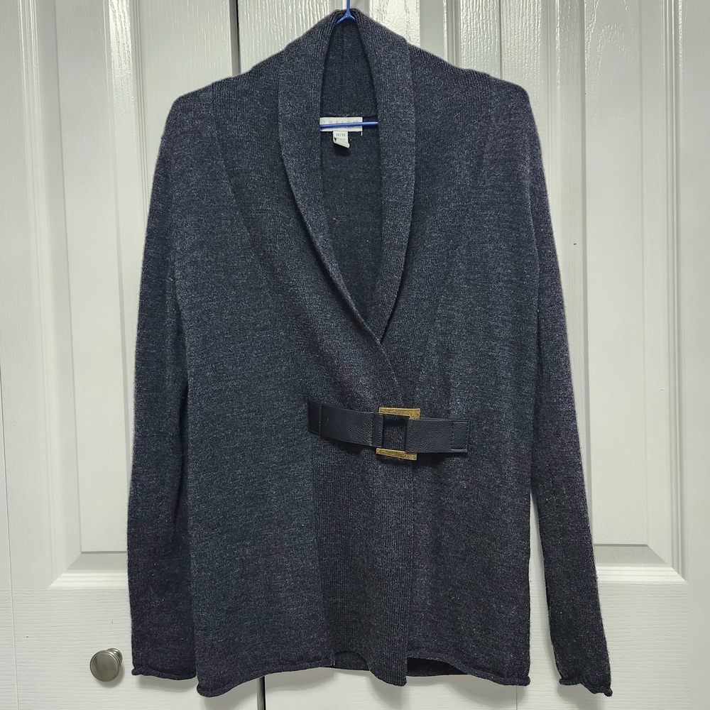 Tweeds 100% Merino Wool Cardigan Gray Sweater with Belted Detail, Women's Size M